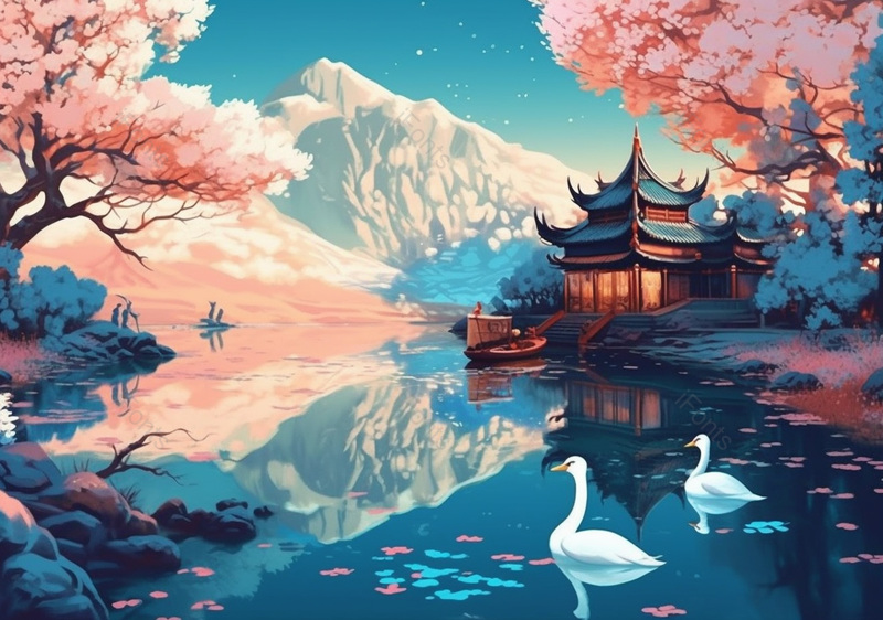 国风彩色青山绿水风景图,插画/手绘图,插画/手绘图库,插画/手绘图下载,插画/手绘